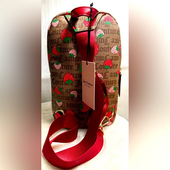 NEW Juicy Couture Brown Red Strawberry Sling Backpack - Picture 4 of 8